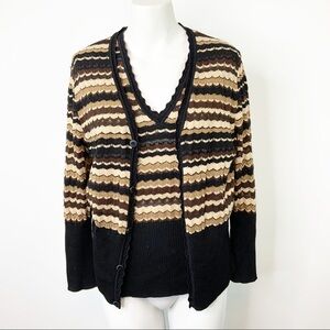Escada Vintage Striped Golden Cardigan Twinset XL